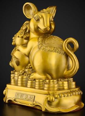 铜老鼠摆件吉祥物黄铜十二生肖鼠客厅玄关办公室装饰五鼠运财大号