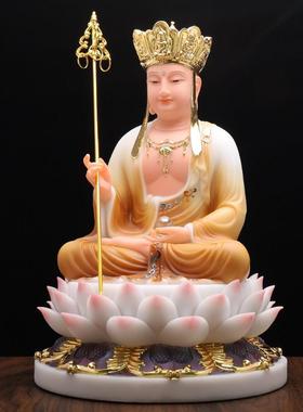 慈缘阁汉白玉彩绘开莲地藏菩萨佛像地藏王菩萨像摆件供奉家用神像