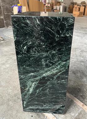 天然大花绿大理石花盆底座入户进门玄关高级感摆件落地装饰雕塑台