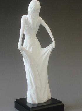 创意美女人物雕塑艺术装饰工艺品现代简约家居客厅样板房白色摆件