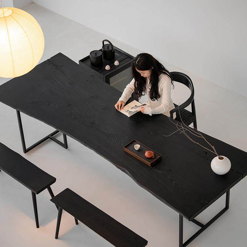 叁几 无界书桌 白蜡木碳化茶桌家用客厅实木餐桌侘寂风黑色大板桌,淘宝优惠券,粉丝福利购,淘宝优惠卷