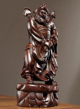 黑檀实木雕刻天师福神钟馗神像摆件家居客厅装饰品工艺品店铺摆设