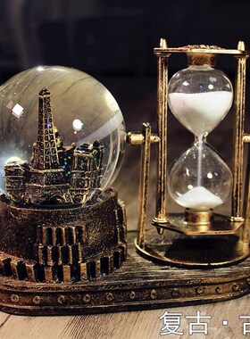 复古沙漏计时器雪花水晶球音乐盒生日礼物女生创意礼品家居装饰品