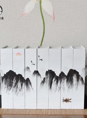 新中式创意水墨山仿真书假书书盒书房书挡装饰品书架书柜摆件套装