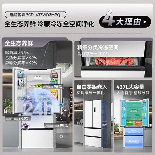 容声437白色法式多门超薄零嵌入一级能效风冷无霜冰箱 - 图1
