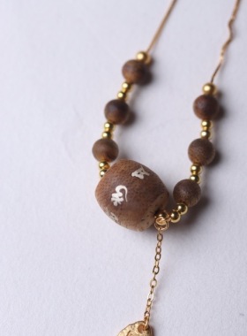 天然海南莺歌绿棋沉香吊坠心经项链女款小众设计感高级木质送女友