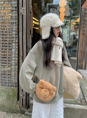 白色毛绒护耳帽女2026新款秋冬