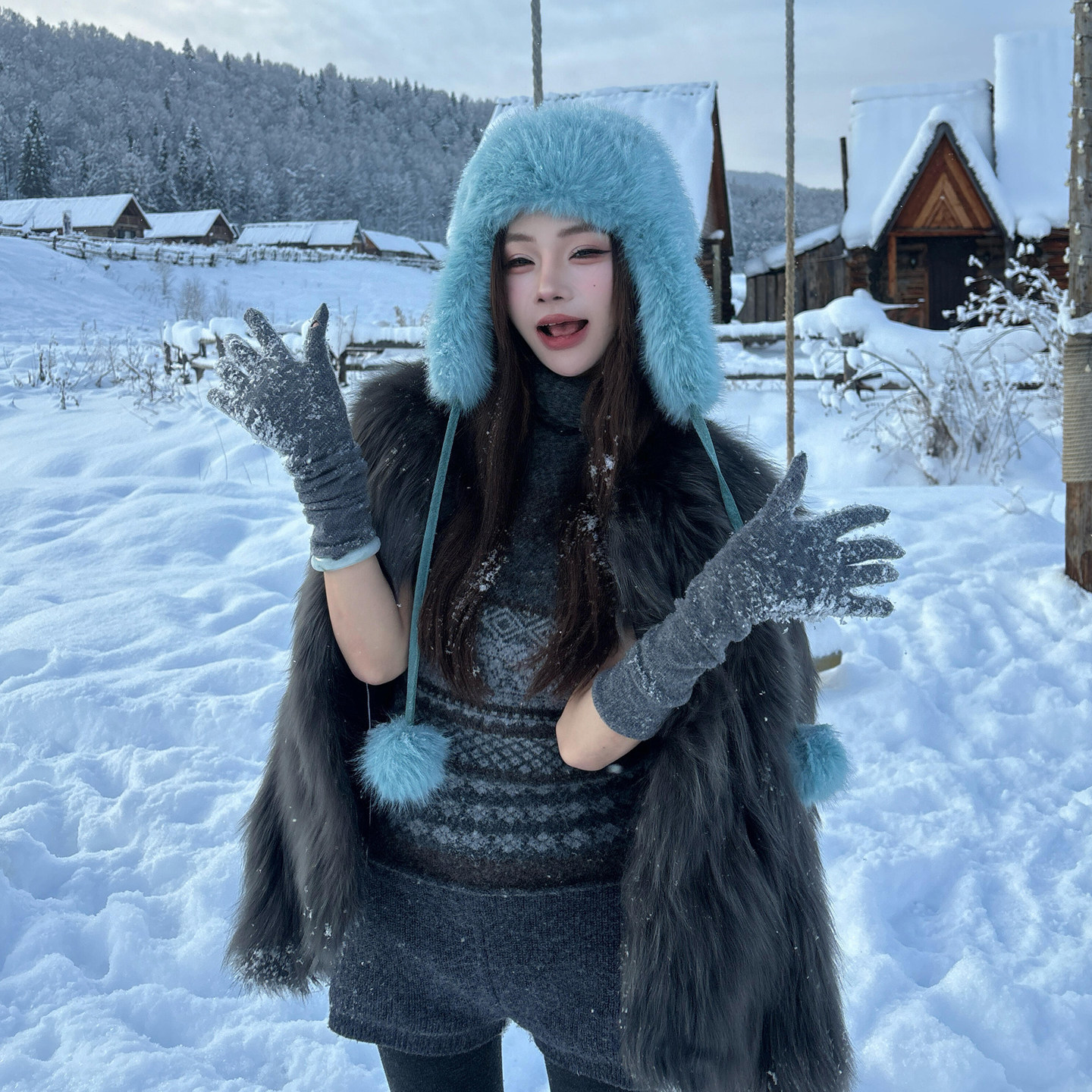 毛茸茸雷锋帽长白山看雪必备东北防风防寒学生百搭冷帽加厚毛绒帽