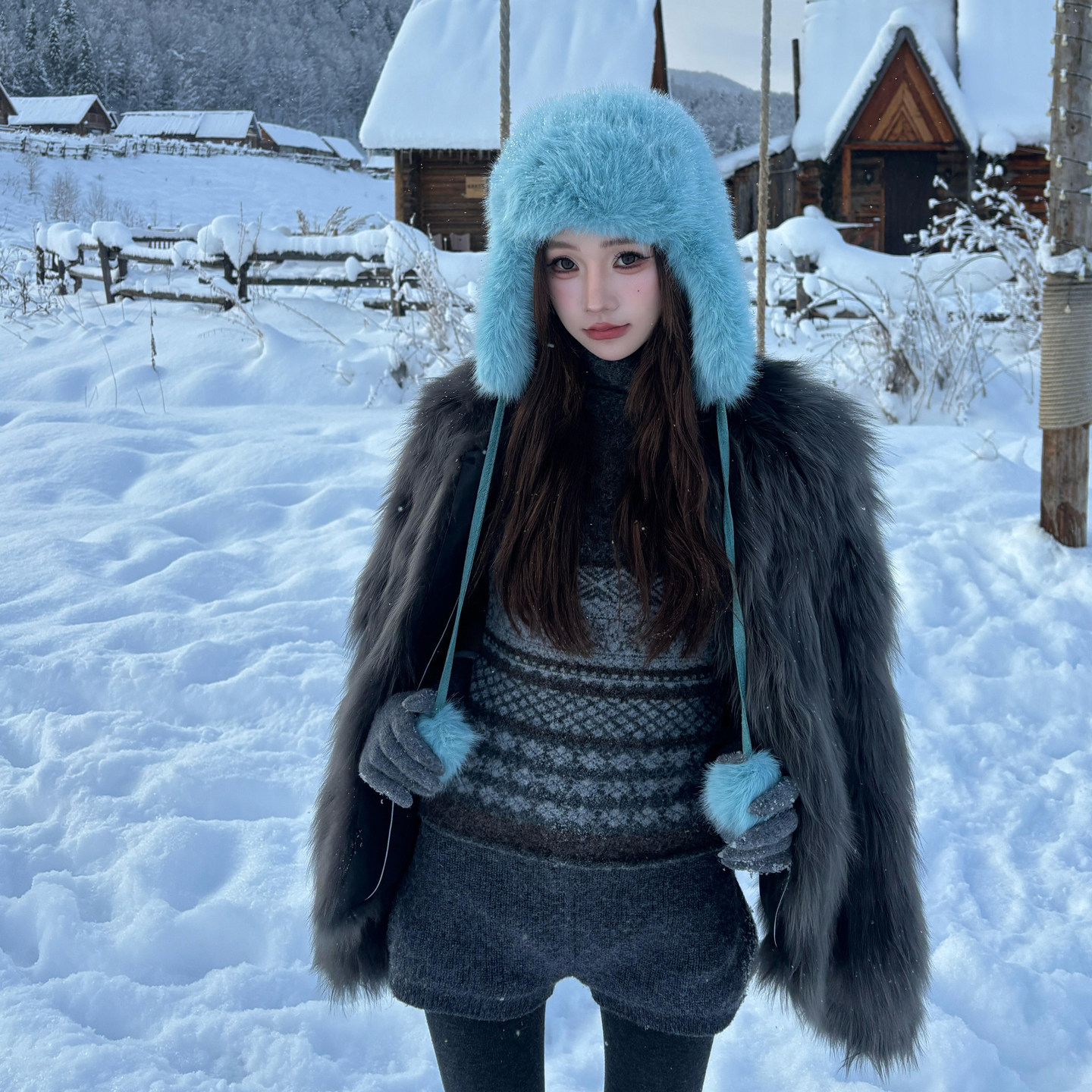 毛茸茸雷锋帽长白山看雪必备东北防风防寒学生百搭冷帽加厚毛绒帽