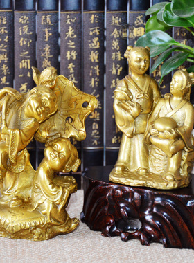 德缘居包邮黄铜和合二仙摆件家居風水摆件