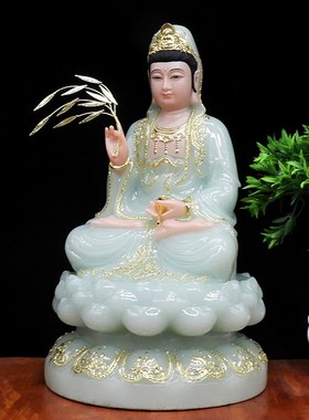汉白玉观音佛像汉白玉佛像 翠玉观音菩萨像 绿色观音佛像居家供奉
