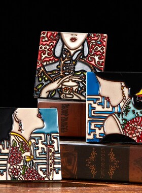 中国风手绘瓷板画墙贴 创意陶瓷旗袍摆件 外事出国送老外礼品包邮