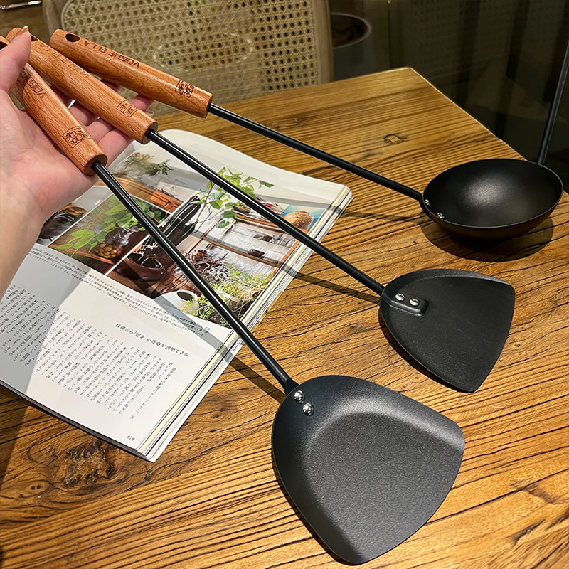 【老板娘家里自用款】极铁锅铲炒菜铲子铁铲子实木防烫手柄盛汤,淘宝优惠券,粉丝福利购,淘宝优惠卷