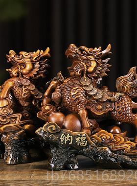高档麒麟摆件一对招财中家客厅装饰品居办公式室摆设居乔迁新开业