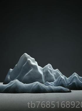 高档水新中式枯山沙摆件禅意日式术盘微景观客厅陶瓷假山玄关装饰