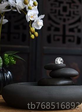 高档陶湿迷禅意枯山水流水器喷泉摆件饰客厅招财加器家陶居瓷装工