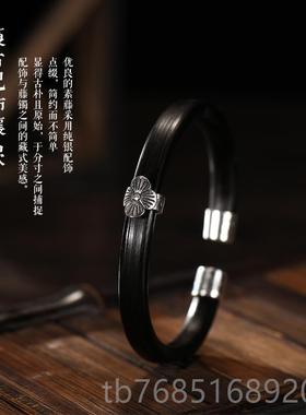 高档s92然5纯银野生无节鸡血藤手镯女天金刚藤樱文男玩藤镯款