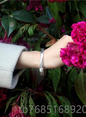 高档纯子手工打磨 缩银手镯 999纯银女 经典实心面镯 光圆条伸推