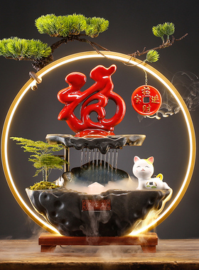 创意招财猫装饰品家居客厅办公室桌面流水生财摆件循环水开业送礼