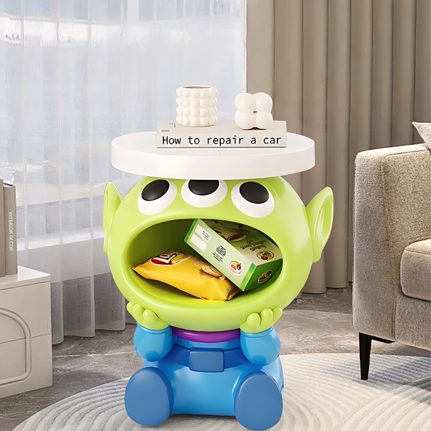 呆萌三眼仔客厅茶几落地摆件床头沙发边几装饰品收纳乔迁新居礼物 - 图0