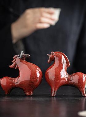 新中式陶瓷小唐马摆件招财生肖马客厅玄关酒柜桌面装饰摆设吉祥物