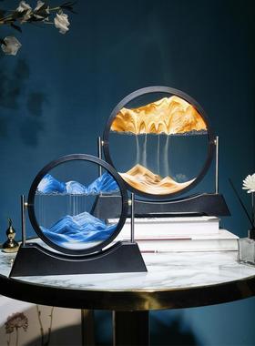 旋转3D流沙画摆件创意沙漏画金属柱生日礼物轻奢解压客厅办公桌面