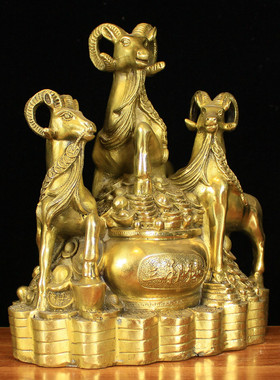 铜三羊开泰羊摆件纯铜三阳开泰生肖羊工艺品中式客厅办公室装饰品