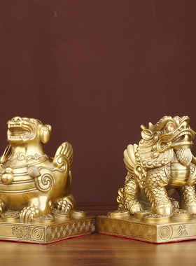 铜貔貅摆件一对纯铜霸王方底皮丘家用客厅店铺办公室开业礼品装饰