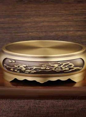 黄铜百福米缸聚宝盆底座铜葫芦家用圆形摆件招财进宝渔夫山水底座