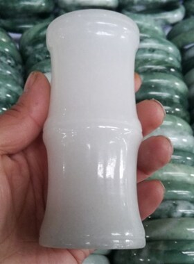 天然阿富汗玉笔筒玉石笔筒桌面摆件简约家居饰品白玉笔筒摆件复古