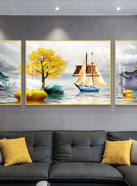 新中式客厅装饰画沙发背景墙轻奢画北欧风格餐厅卧室挂画免打孔