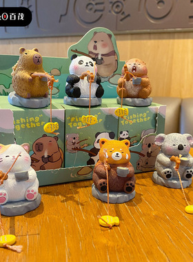 鹿鸣 古风萌宠垂钓系列桌面摆件 卡通公仔树脂家居饰品 趣味摆饰