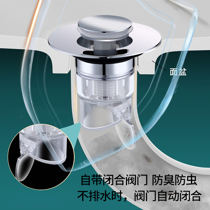 洗手盆脸池漏水塞子下水器管弹跳芯洗脸盆锈钢塞按压式防臭 - 图2