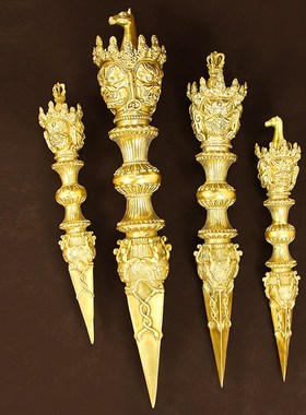 铜三面马头明王金刚橛加底座三面普巴杵金刚杵中式装饰品收藏礼品