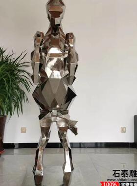 不锈钢马雕塑金属艺术切面几何马抽象创意招财马酒店地产动物造型