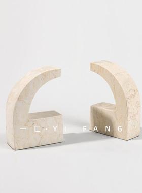 一匚简约现代绿色大理石几何书挡摆件装饰品 书房样板房桌面书靠