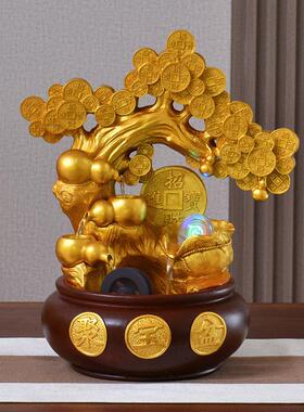 摇钱树招财摆件店铺开 业金蟾聚宝盆循环流水生财水晶转动球风水