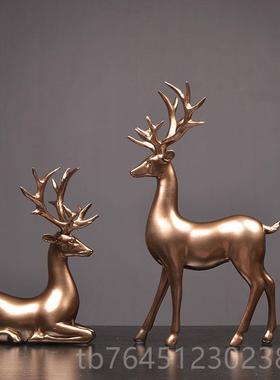 高档鹿办对美式摆件家居玄关室摆设简约现代客厅公酒柜电视一柜装