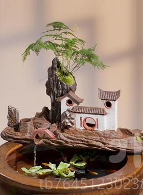 高档流水趣 陶创意流水器瓷配水景件假山石槽鱼造缸循环摆件过滤