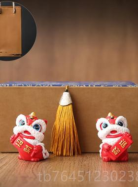 高档新式国风中中招财进宝醒狮石狮子一办公室桌面家居装饰对品小