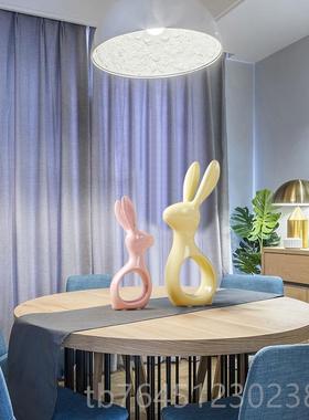 高档厅摆件陶瓷糖果色兔子创意卧室装家饰玄关桌面办公居室小摆客