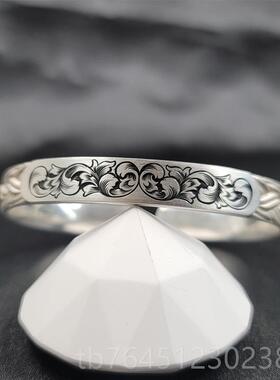 高档工刻骨手林赛精雕s95纯银2配饰草情侣个性礼物轻奢饰品开口唐