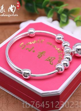 高档铃银手镯光99纯银镯子女女款日韩版足银简约时尚铛手镯送友面