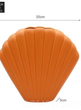 高档n北欧莫兰迪色系i居s民宿酒柜餐台家装饰品贝壳陶艺瓷花瓶工