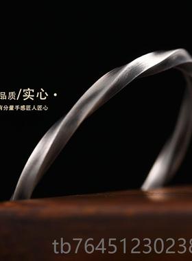 高档999纯银莫比斯环手乌镯男士款素国圈复古风生日物男生足礼银
