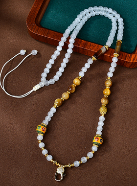 白猫眼珠链项链绳手工编织绳毛衣链玛瑙唐卡吊坠挂绳翡翠玉佩玉坠