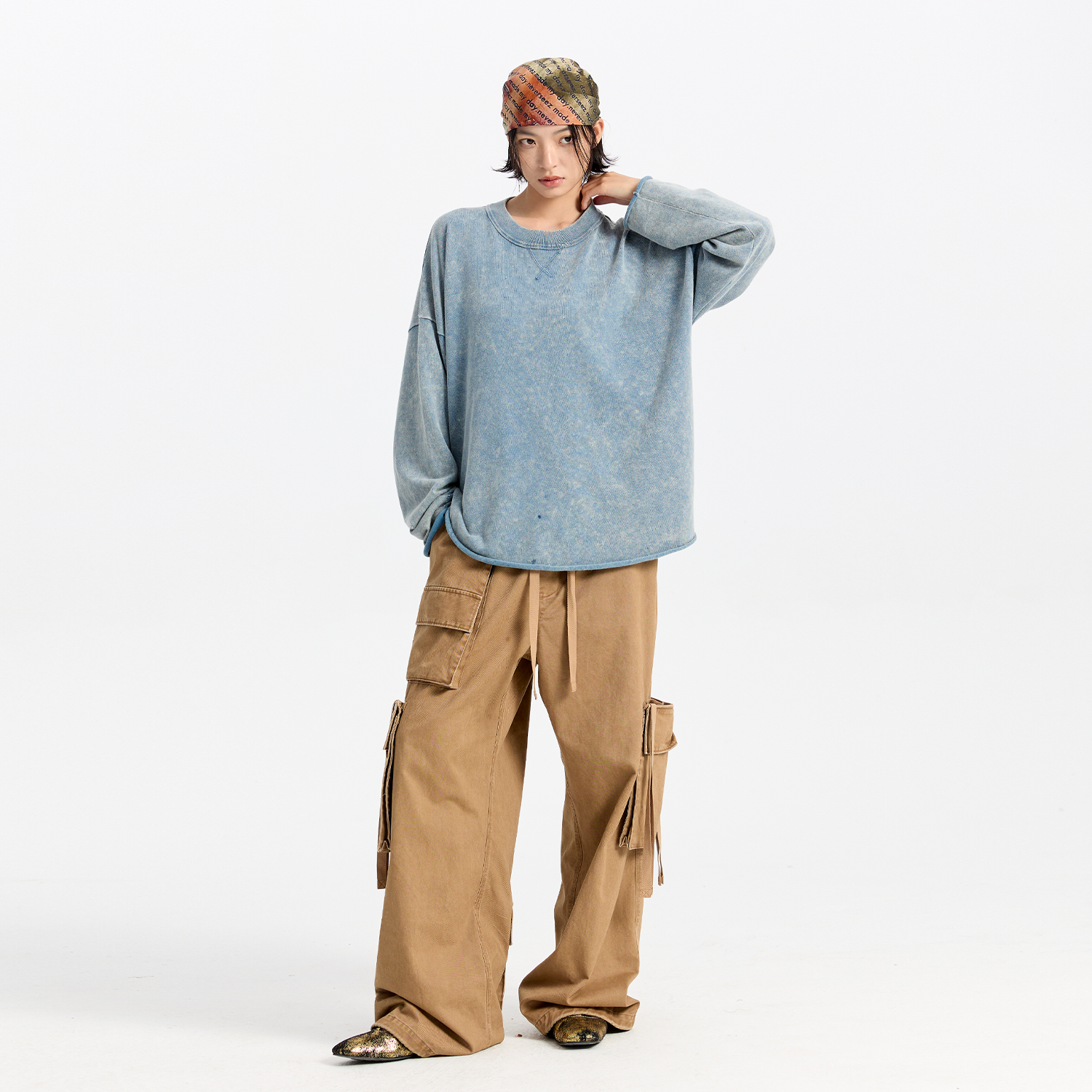 ORIGINAL PEOPLE 亲子系列复古水洗做旧全棉毛衫男女宽松长袖上衣 - 图1