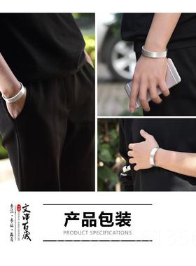 高档丽制江雪银手镯999足银方形亚光简约男手工手花镯定女做手环