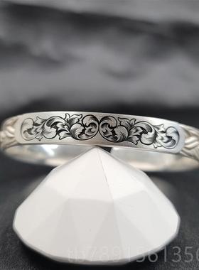 高档刻骨工赛精雕s925纯银配饰情侣个性礼物轻饰奢品开林口唐草手