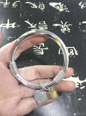 高档纯银匠子99足银保命镯银9手工定制银饰光面简约手镯男女